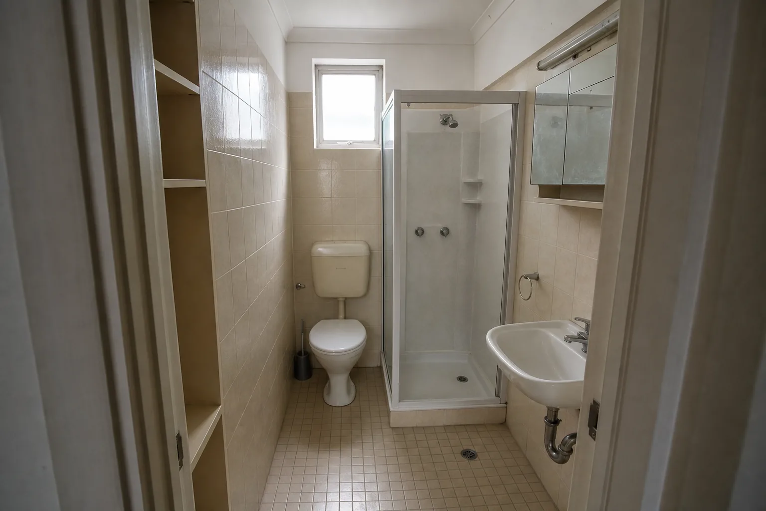 Representative compact inner-city bathroom concept before renovation